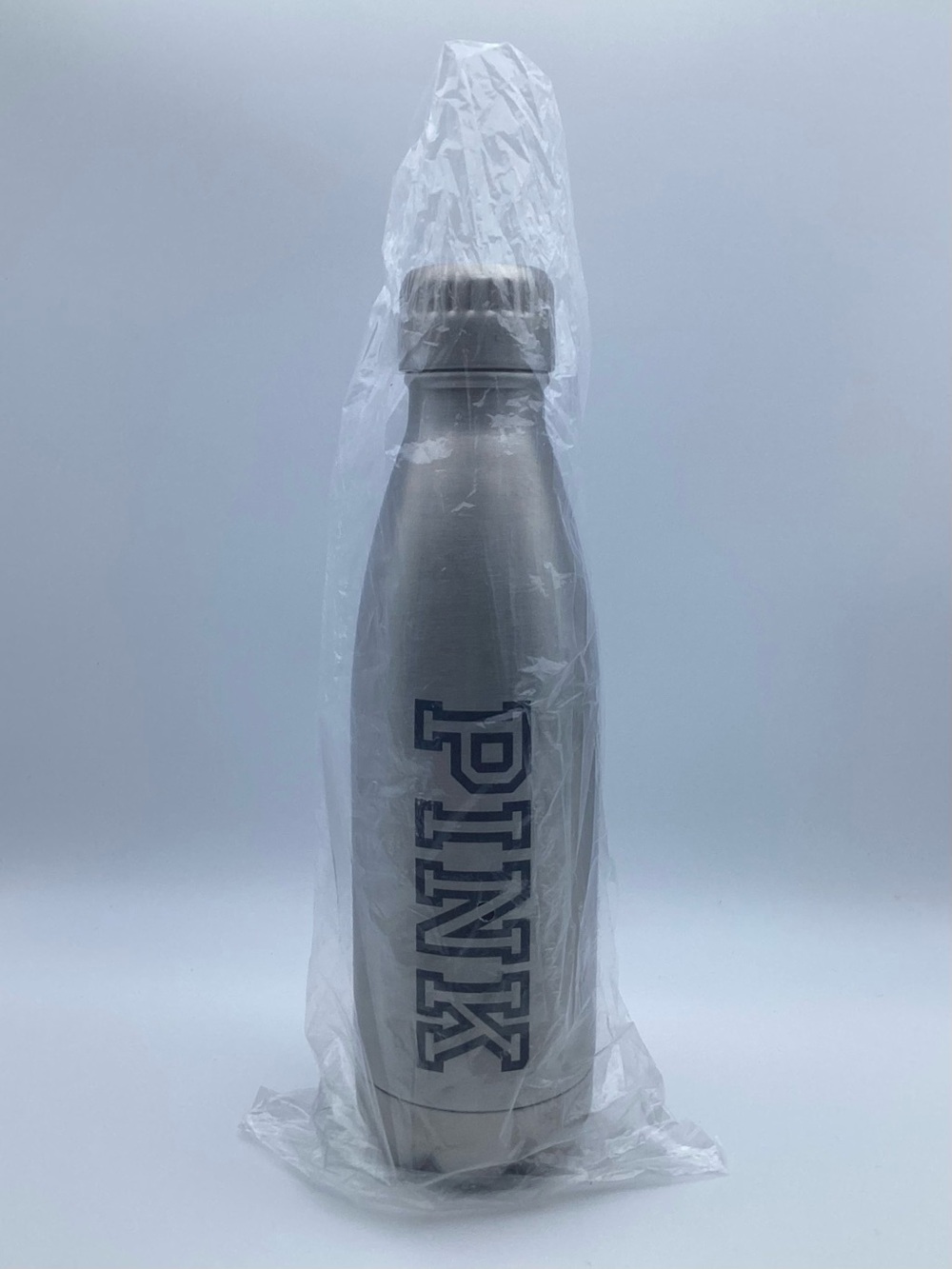 PINK Victoria's Secret Silver 17 Oz. Stainless Steel Insulated Bottle Black Logo